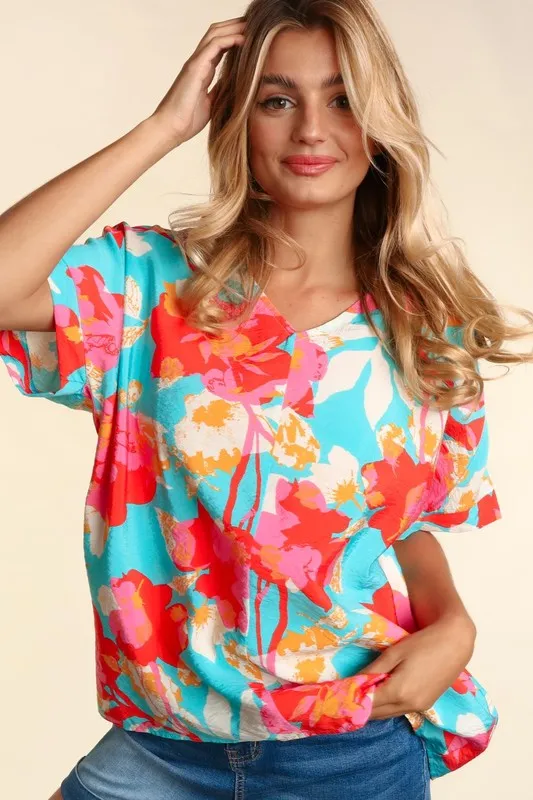 DROP SHOULDER DOLMAN BANDED FLORAL WOVEN TOP sold by The Dogwood Boutique product image thumbnail 5