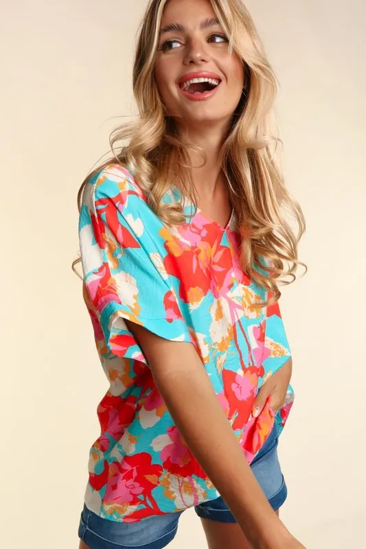 DROP SHOULDER DOLMAN BANDED FLORAL WOVEN TOP sold by The Dogwood Boutique product image thumbnail 4