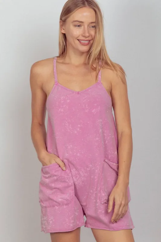 Pink Casual Sleeveless Washed Knit Romper sold by The Dogwood Boutique