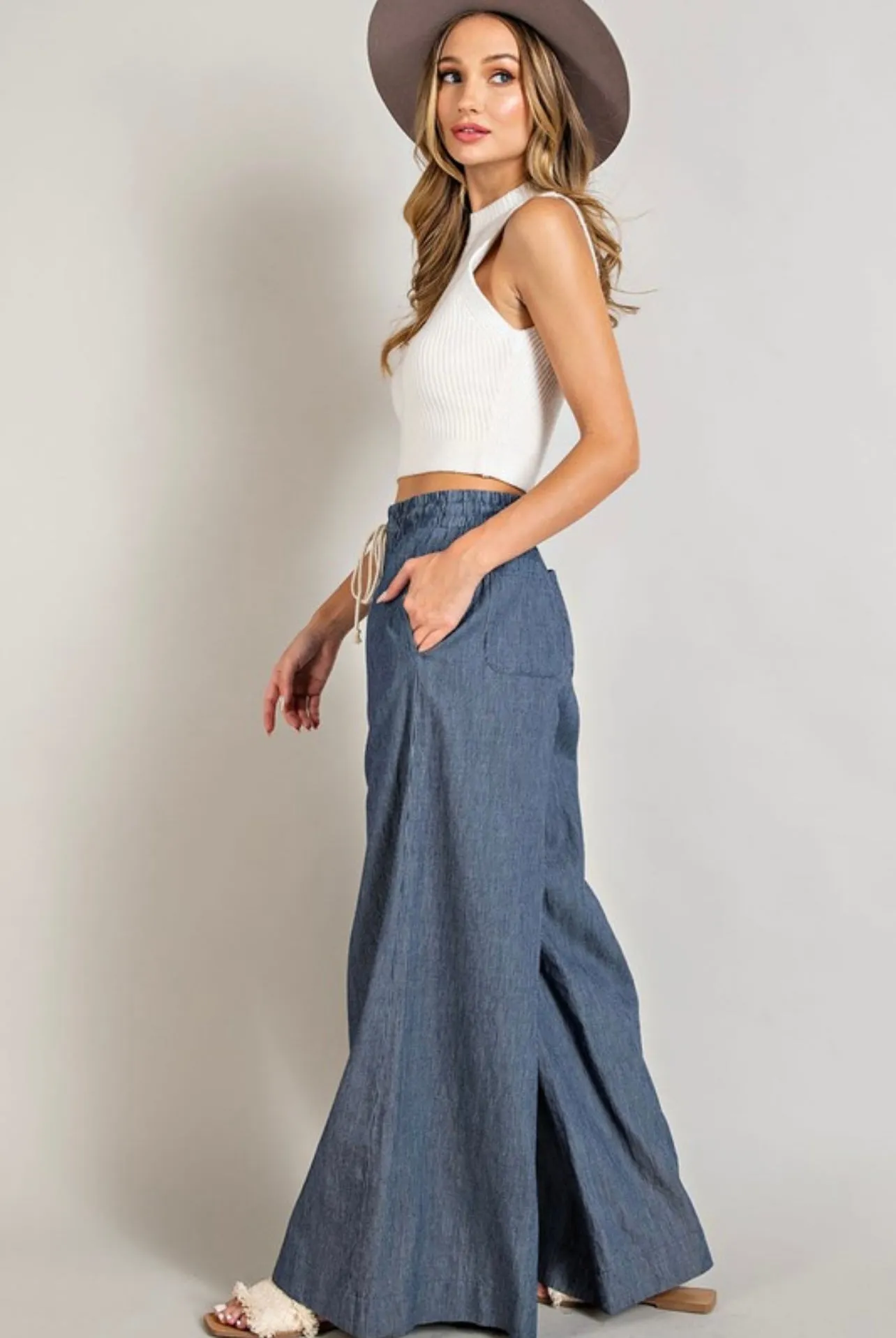 Washed Pinstripe Tie Waste Wide Leg Pants sold by The Dogwood Boutique product image thumbnail 3