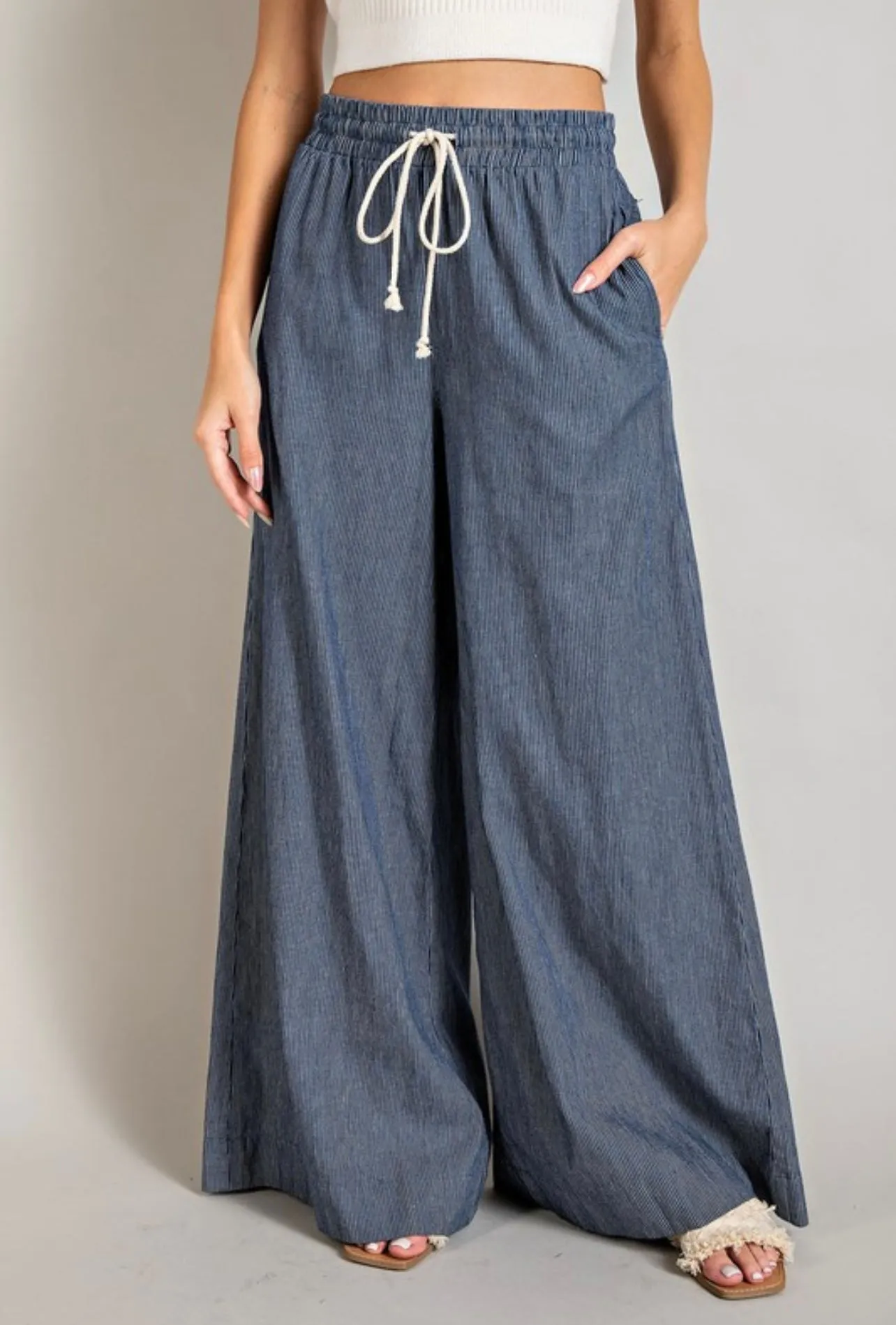 Washed Pinstripe Tie Waste Wide Leg Pants sold by The Dogwood Boutique product image thumbnail 4