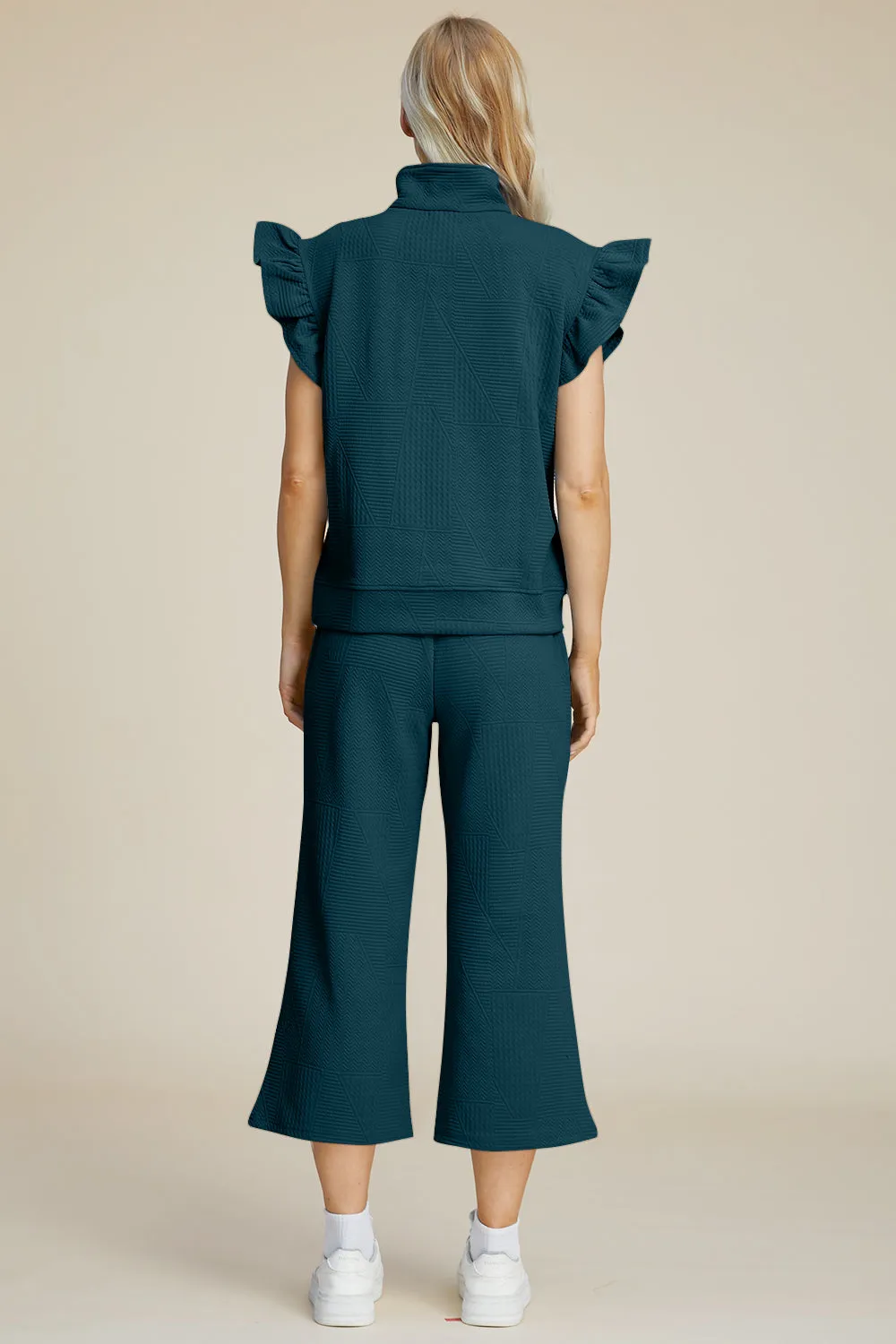 Full Size Texture Ruffle Short Sleeve Top and Wide Leg Pants Set sold by The Dogwood Boutique product image thumbnail 2