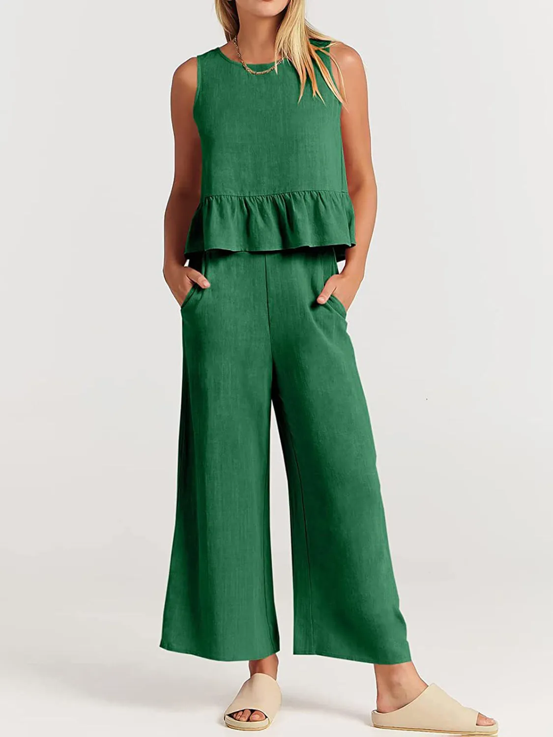 Full Size Round Neck Top and Wide Leg Pants Set sold by The Dogwood Boutique product image thumbnail 4