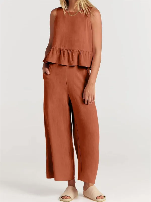 Full Size Round Neck Top and Wide Leg Pants Set sold by The Dogwood Boutique