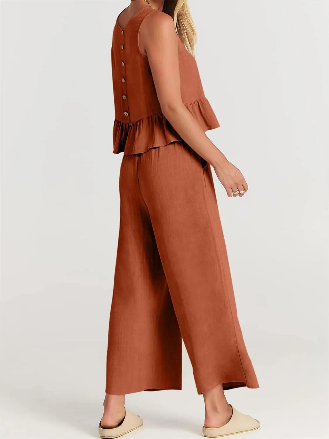 Full Size Round Neck Top and Wide Leg Pants Set sold by The Dogwood Boutique product image thumbnail 2