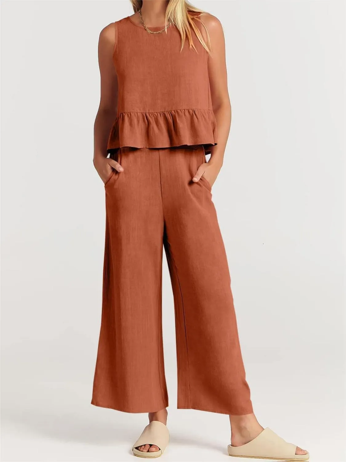 Full Size Round Neck Top and Wide Leg Pants Set sold by The Dogwood Boutique product image thumbnail 3