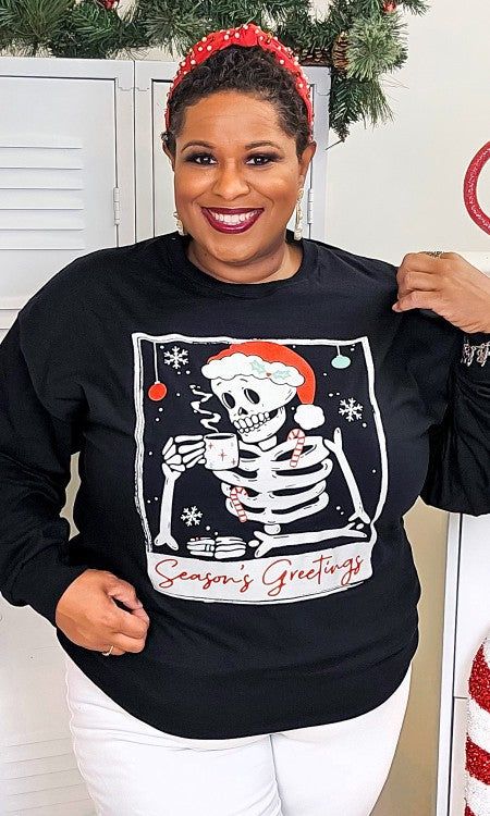 Skeleton Season's Greetings Graphic LS T-Shirt sold by The Dogwood Boutique