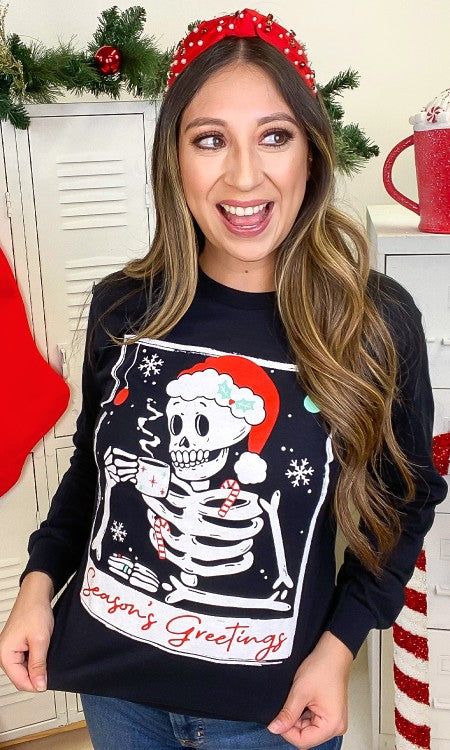 Skeleton Season's Greetings Graphic LS T-Shirt sold by The Dogwood Boutique product image thumbnail 2