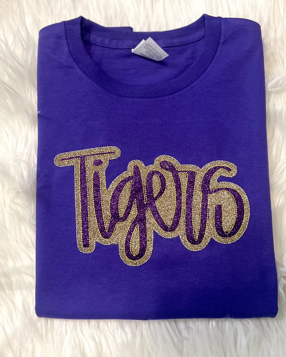 Tigers Double Stack Glitter Embroidered Tee Shirt sold by The Dogwood Boutique