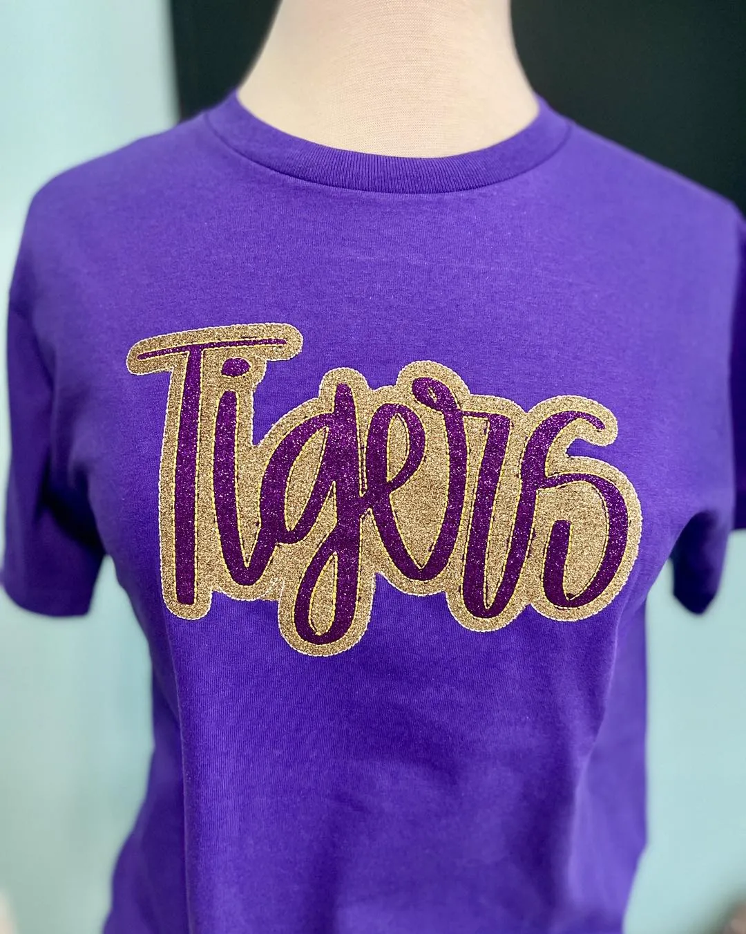 Tigers Double Stack Glitter Embroidered Tee Shirt sold by The Dogwood Boutique product image thumbnail 2