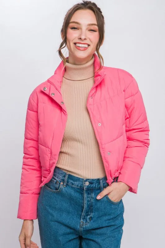 Light Pink Puffer Jacket with Zipper and Snap Closure sold by The Dogwood Boutique