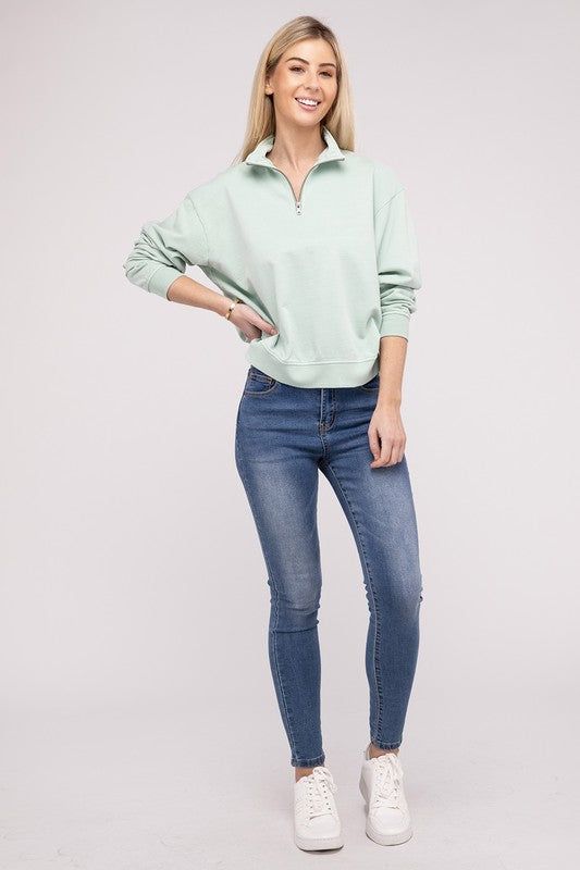 Half Zip Long Sleeve Sweatshirt sold by The Dogwood Boutique product image thumbnail 2