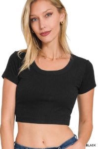 Ribbed Scoop Neck Crop Short Sleeve Top sold by The Dogwood Boutique