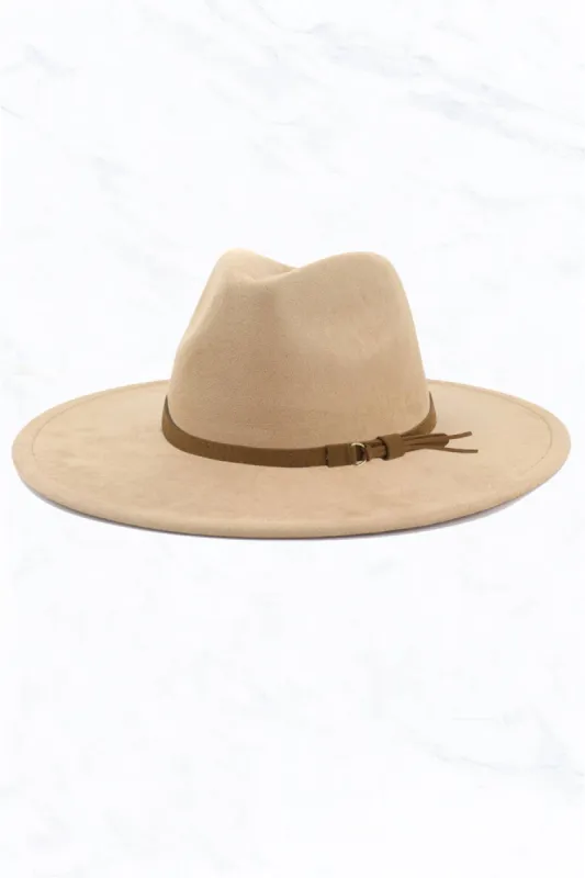 Suede Large Eaves Peach Top Fedora Hat with Leather Belt sold by The Dogwood Boutique