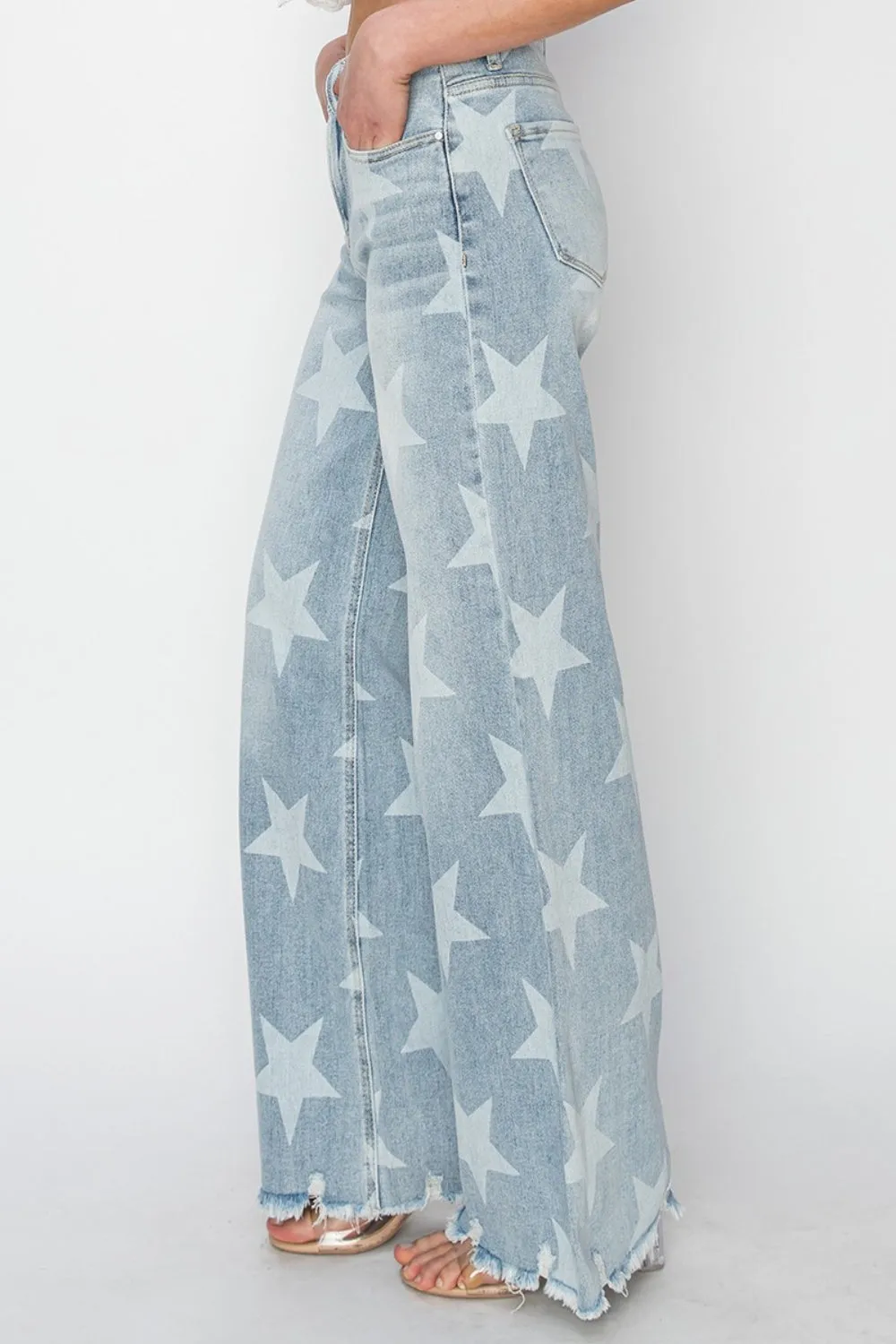 RISEN Full Size Raw Hem Star Wide Leg Jeans sold by The Dogwood Boutique product image thumbnail 3