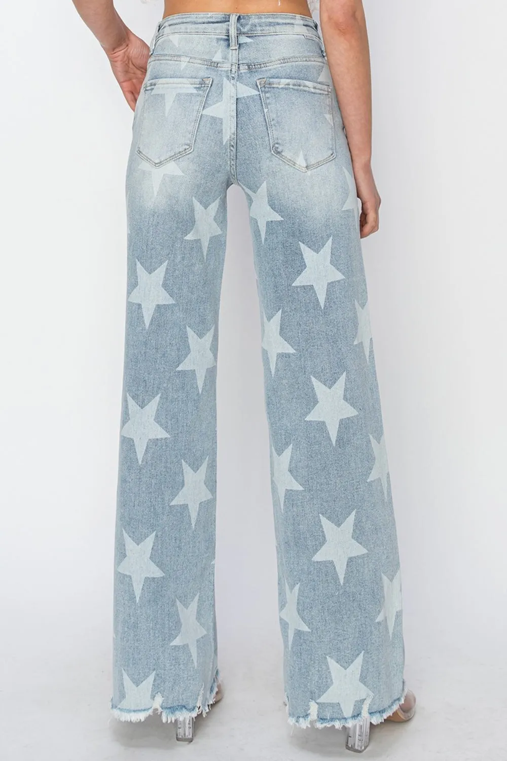 RISEN Full Size Raw Hem Star Wide Leg Jeans sold by The Dogwood Boutique product image thumbnail 2