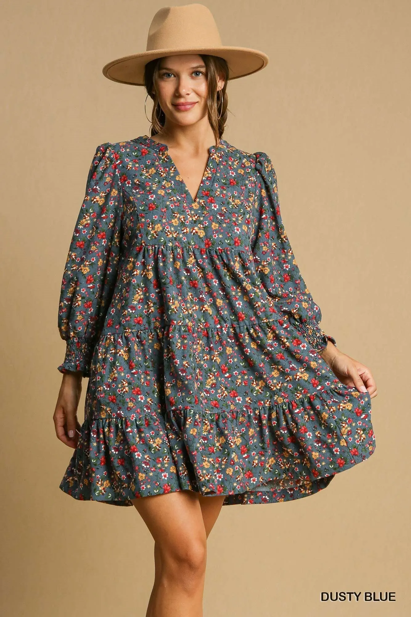 Dusty Blue Floral V-Neck Dress (Copy) sold by The Dogwood Boutique