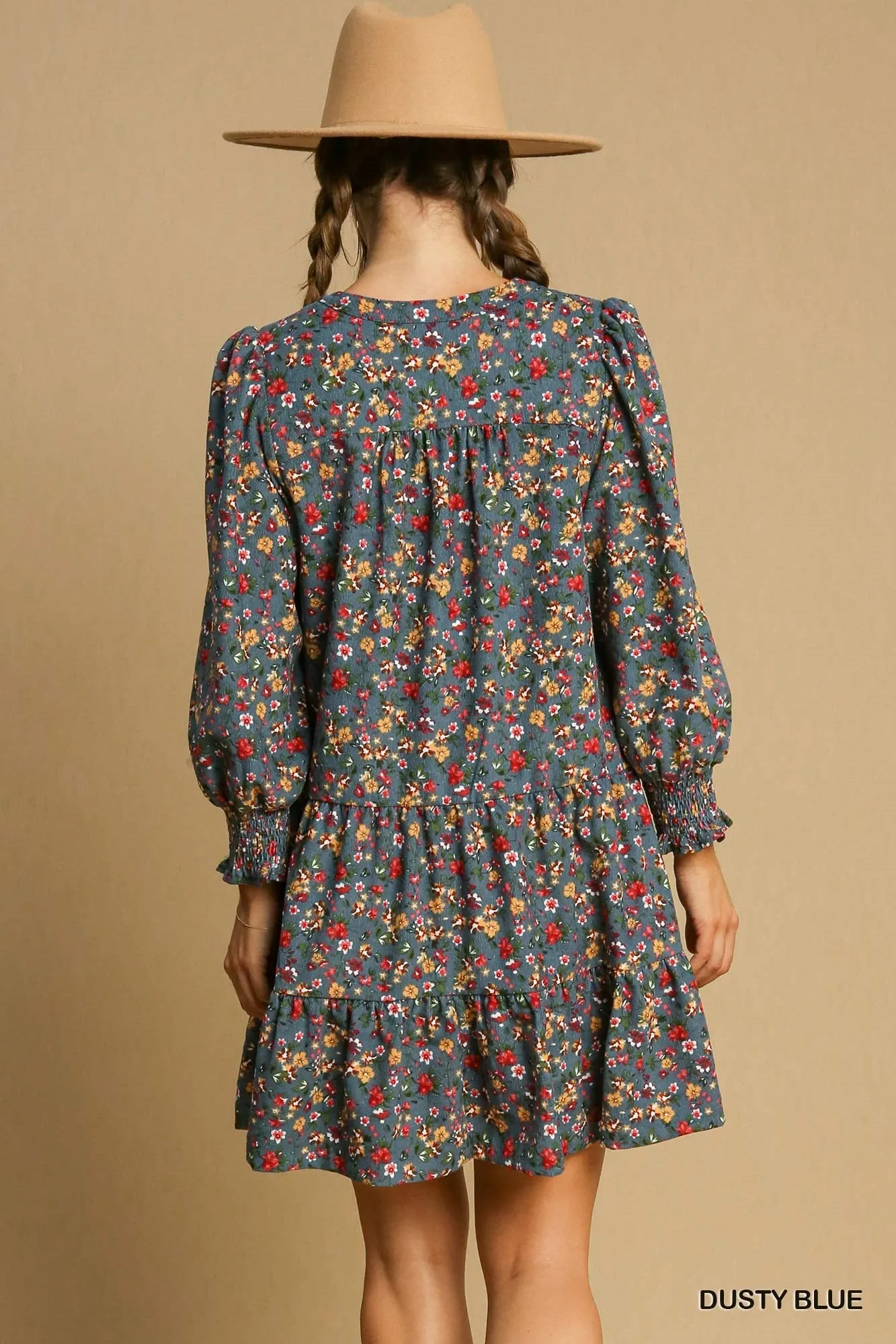 Dusty Blue Floral V-Neck Dress (Copy) sold by The Dogwood Boutique product image thumbnail 2