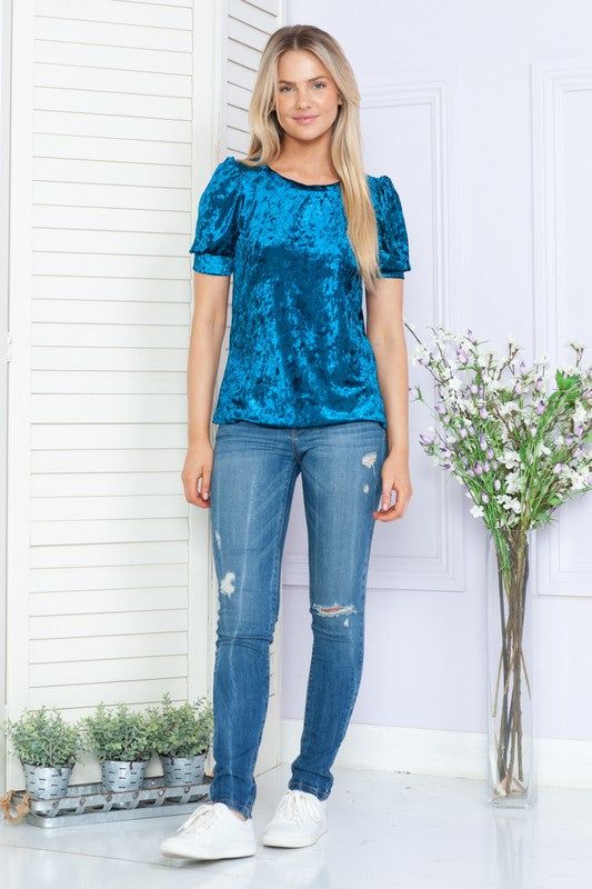 Plus Solid Velvet Short Sleeve Top sold by The Dogwood Boutique product image thumbnail 2