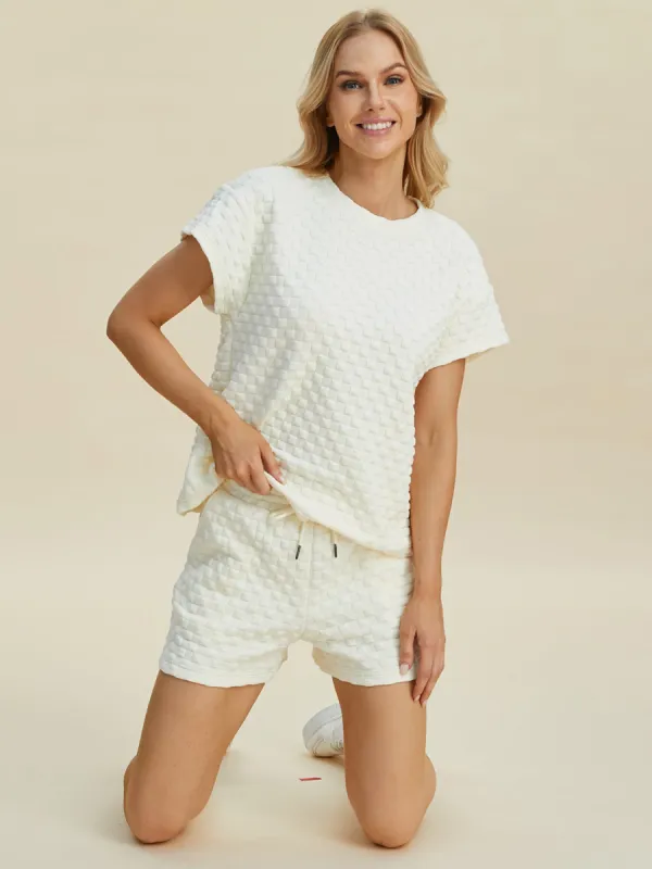 Double Take Full Size Texture T-Shirt and Shorts Set sold by The Dogwood Boutique