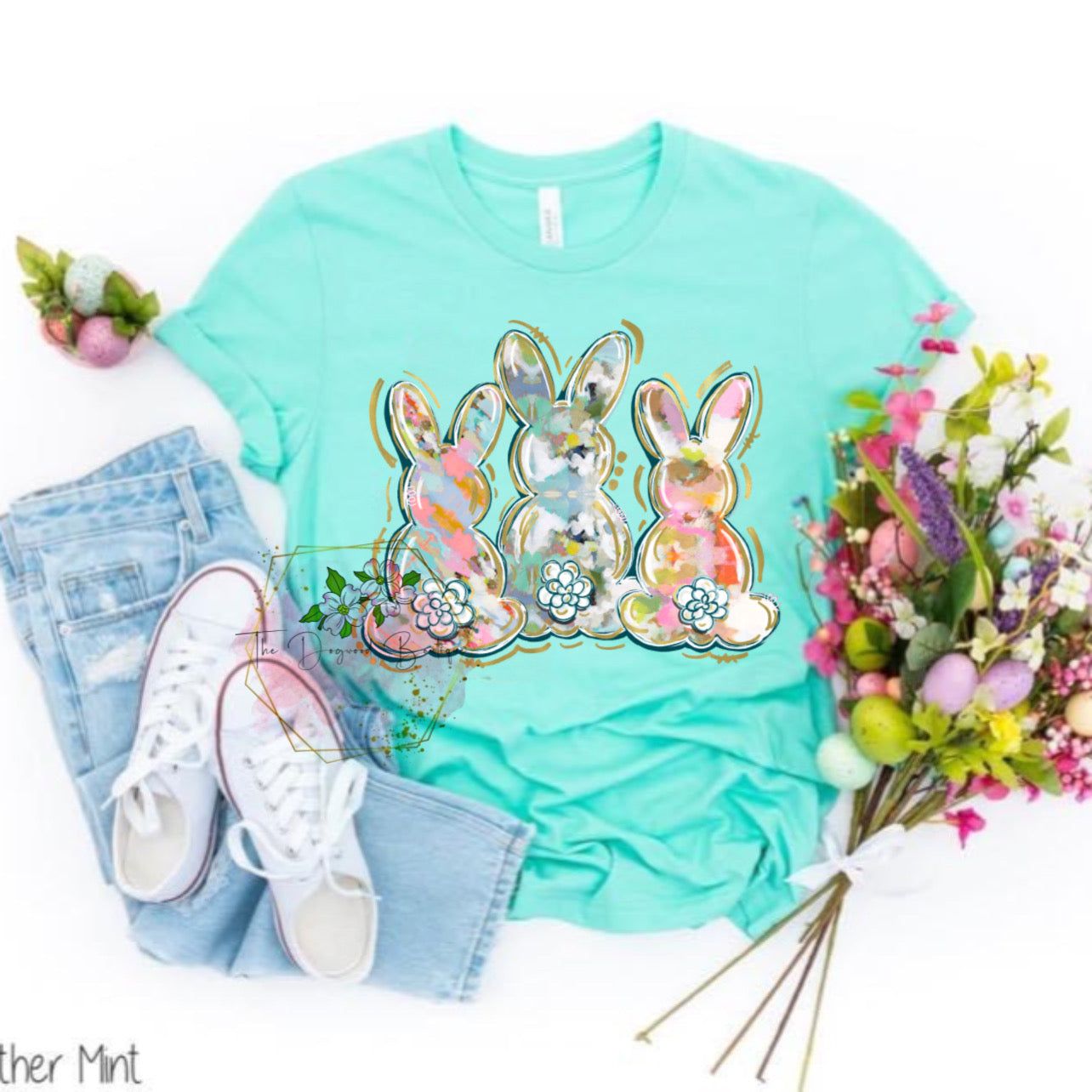 Watercolor Bunny Trio Tee sold by The Dogwood Boutique product image thumbnail 4