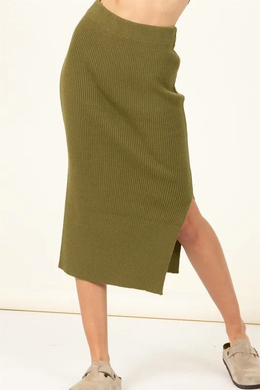 Fashionista High-Waist Ribbed Midi Skirt sold by The Dogwood Boutique