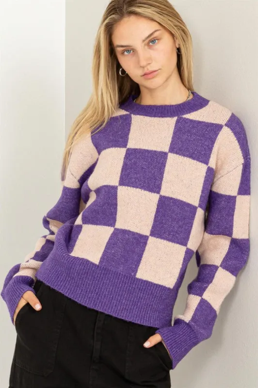 Weekend Chills Checkered Long Sleeve Sweater sold by The Dogwood Boutique
