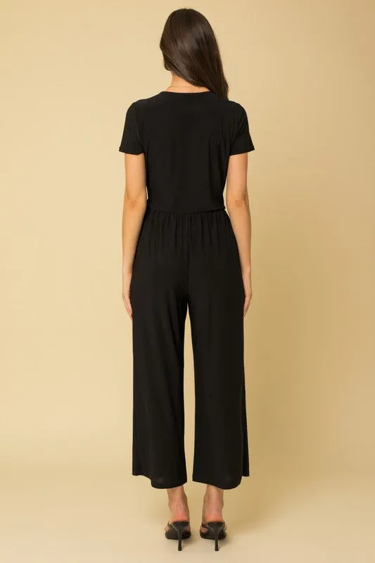Solid Surplice Cropped Jumpsuit with Faux Wrap sold by The Dogwood Boutique product image thumbnail 5