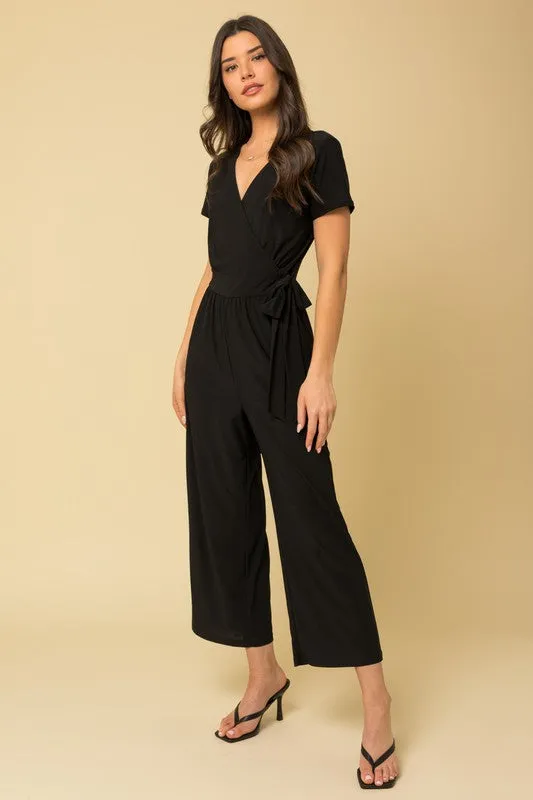 Solid Surplice Cropped Jumpsuit with Faux Wrap sold by The Dogwood Boutique product image thumbnail 3
