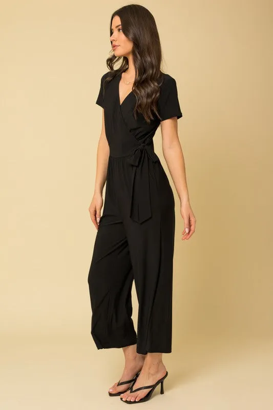 Solid Surplice Cropped Jumpsuit with Faux Wrap sold by The Dogwood Boutique product image thumbnail 4