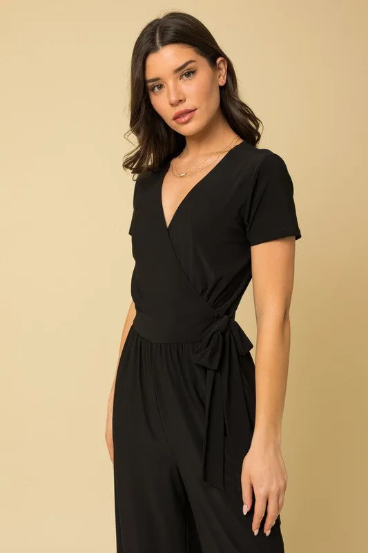 Solid Surplice Cropped Jumpsuit with Faux Wrap sold by The Dogwood Boutique product image thumbnail 2