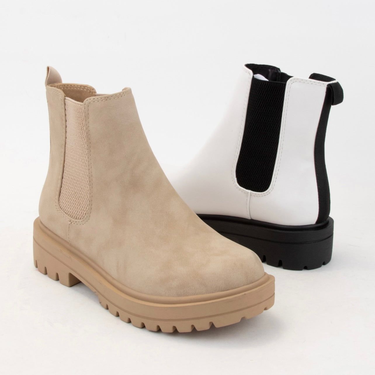 Beige Chunky Ankle Chelsea Boots sold by The Dogwood Boutique