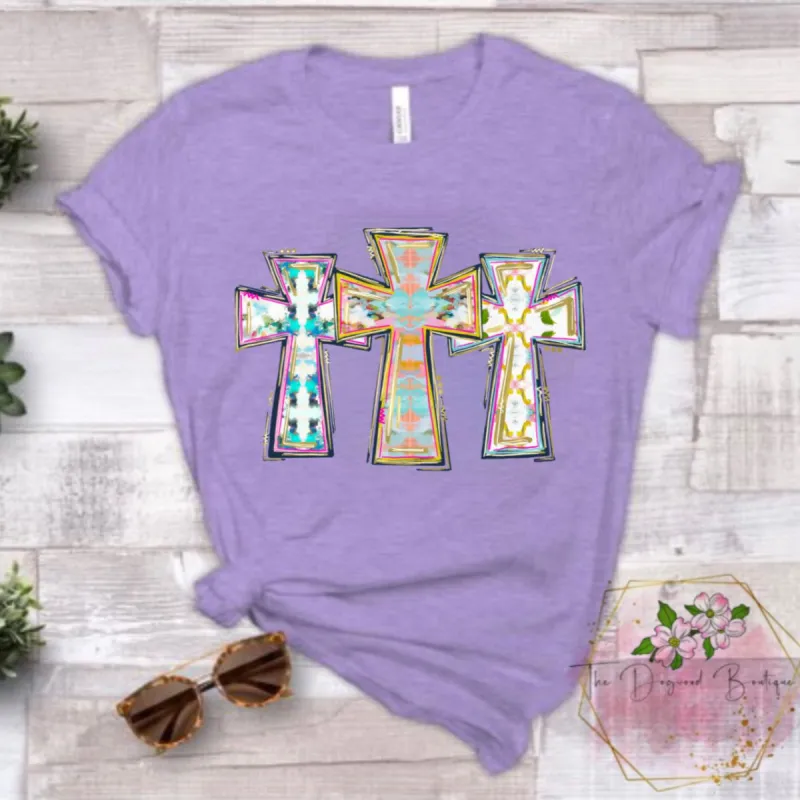 Pastel Watercolor Cross Trio Tee sold by The Dogwood Boutique