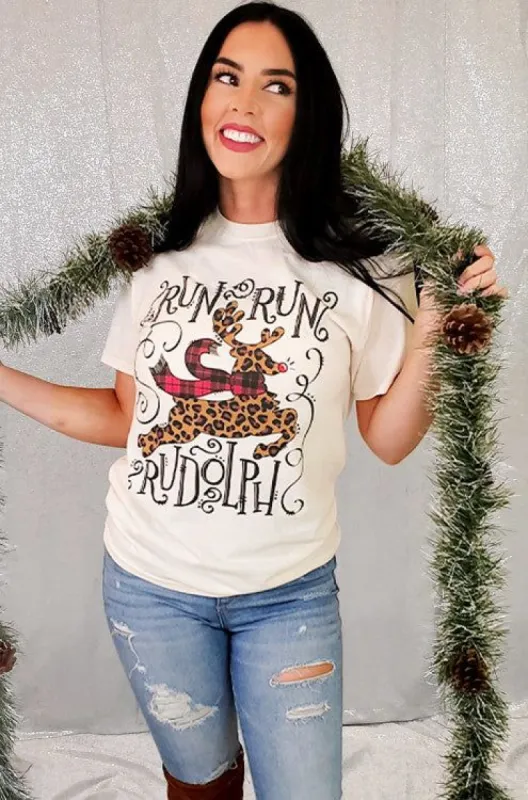 Run Run Rudolph Kids or Adult Tee sold by The Dogwood Boutique
