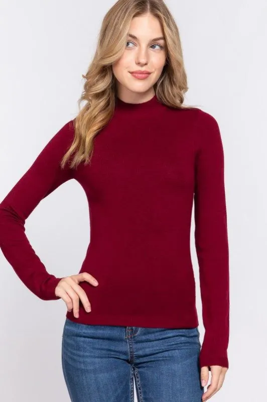 Wine Long Sleeve Mock Neck Sweater sold by The Dogwood Boutique