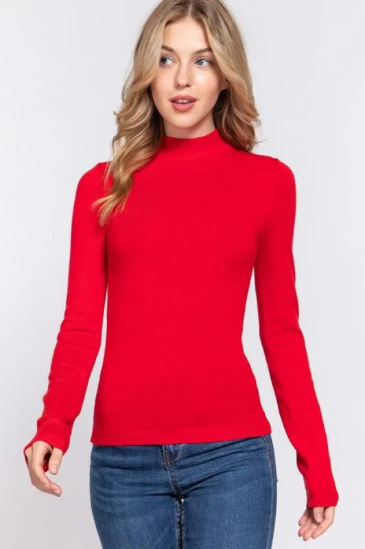 Red Long Sleeve Mock Neck Sweater sold by The Dogwood Boutique