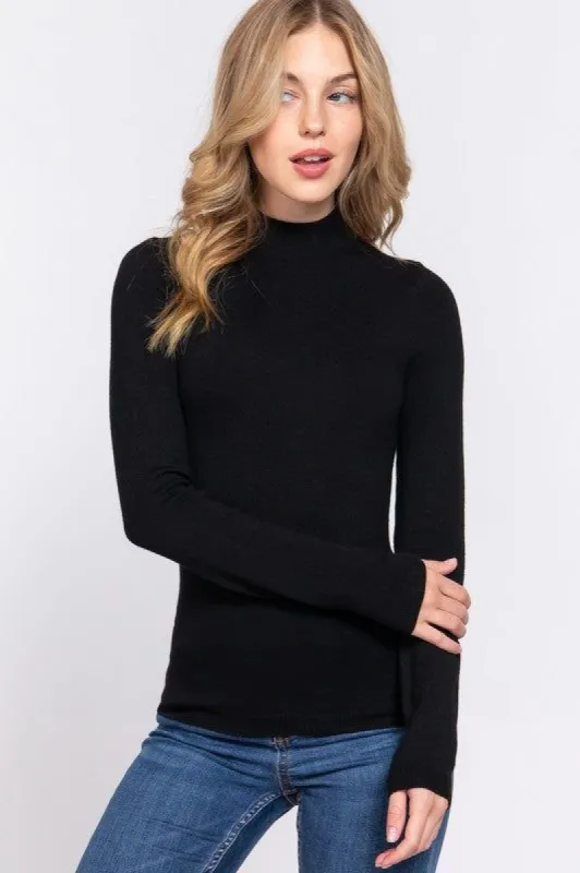 Black Long Sleeve Mock Neck Sweater sold by The Dogwood Boutique