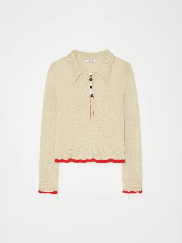 Hand Distressed collar knit001 - Ivory made by APOC