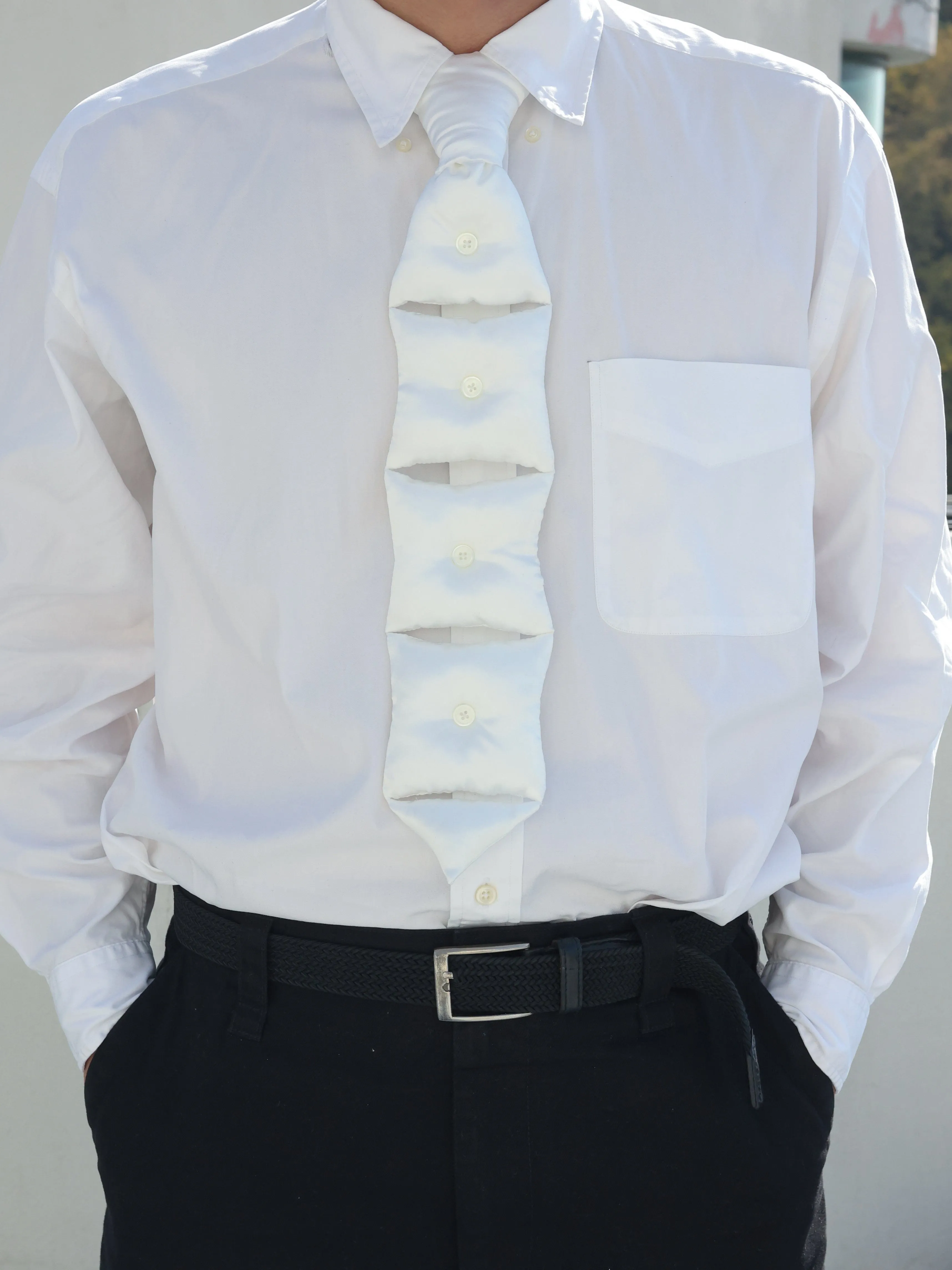 Silk Pillow Necktie Necklace - White sold by APOC