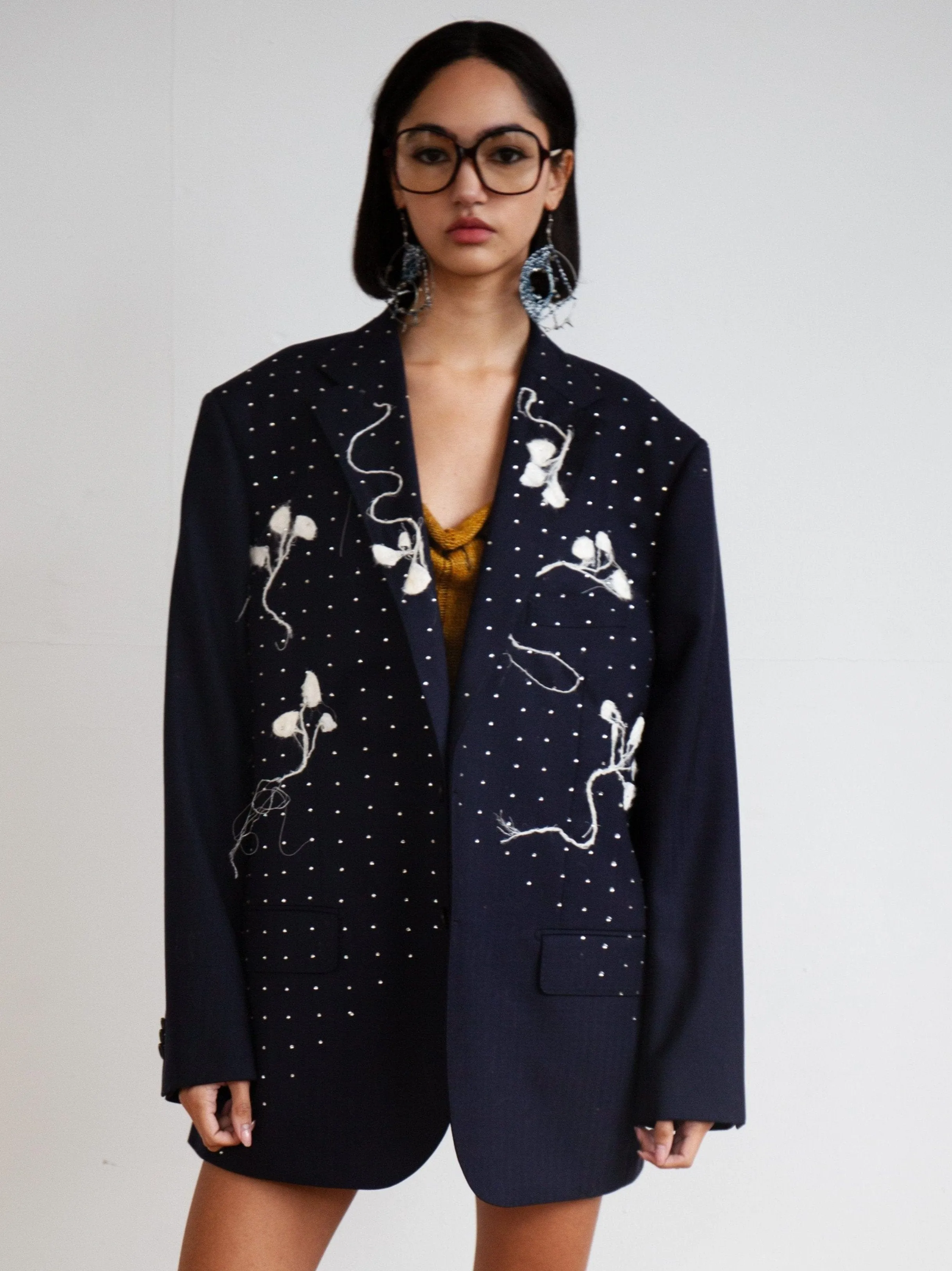 Silk Cocoon Blazer in Navy sold by APOC