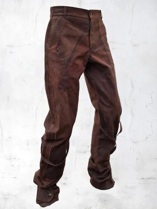 C-SHAPE WAXED PATCHWORK PANTS BROWN made by APOC