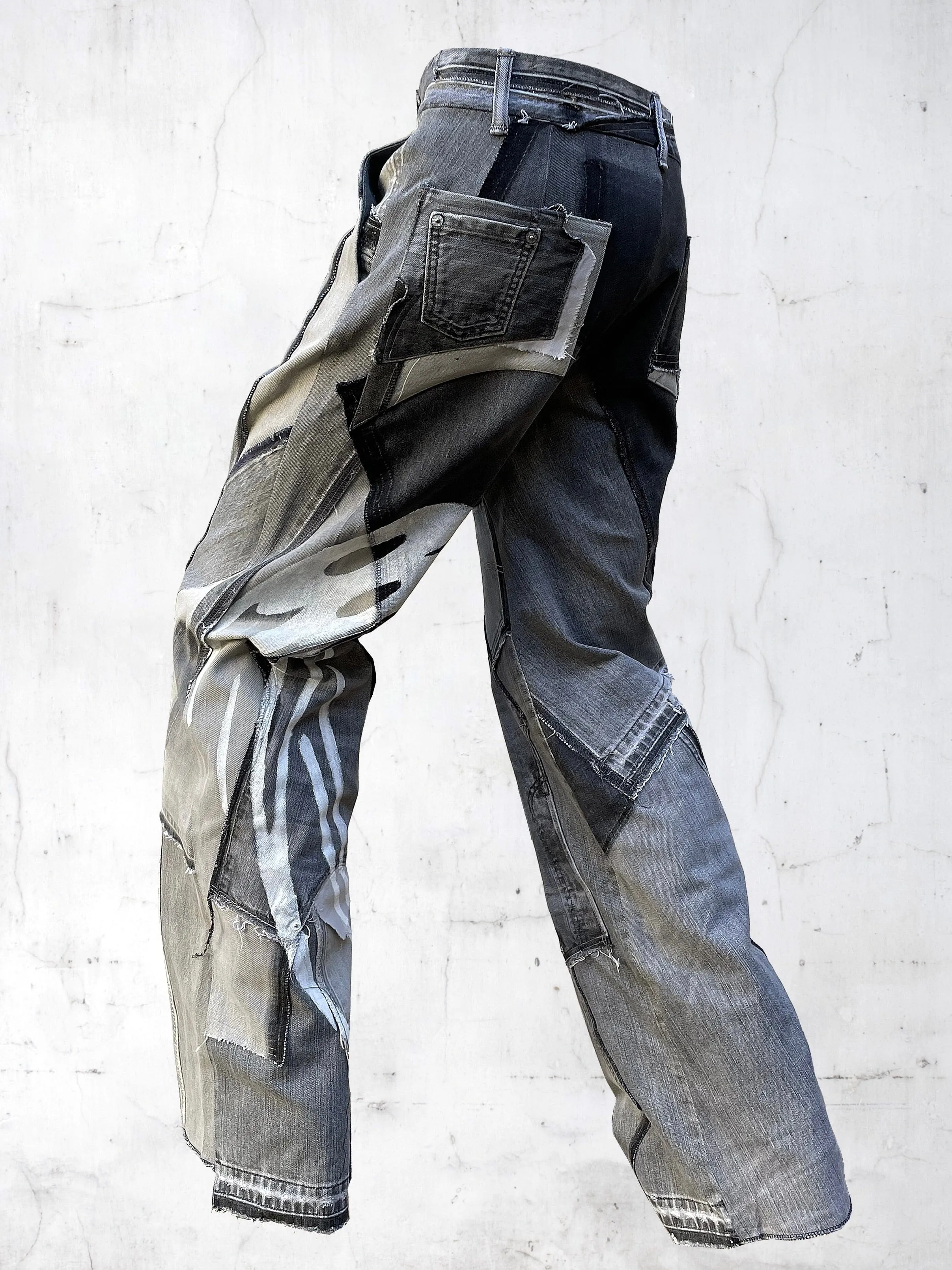 DENIM PRINTED PATCHWORK PANTS GREY sold by APOC product image thumbnail 2