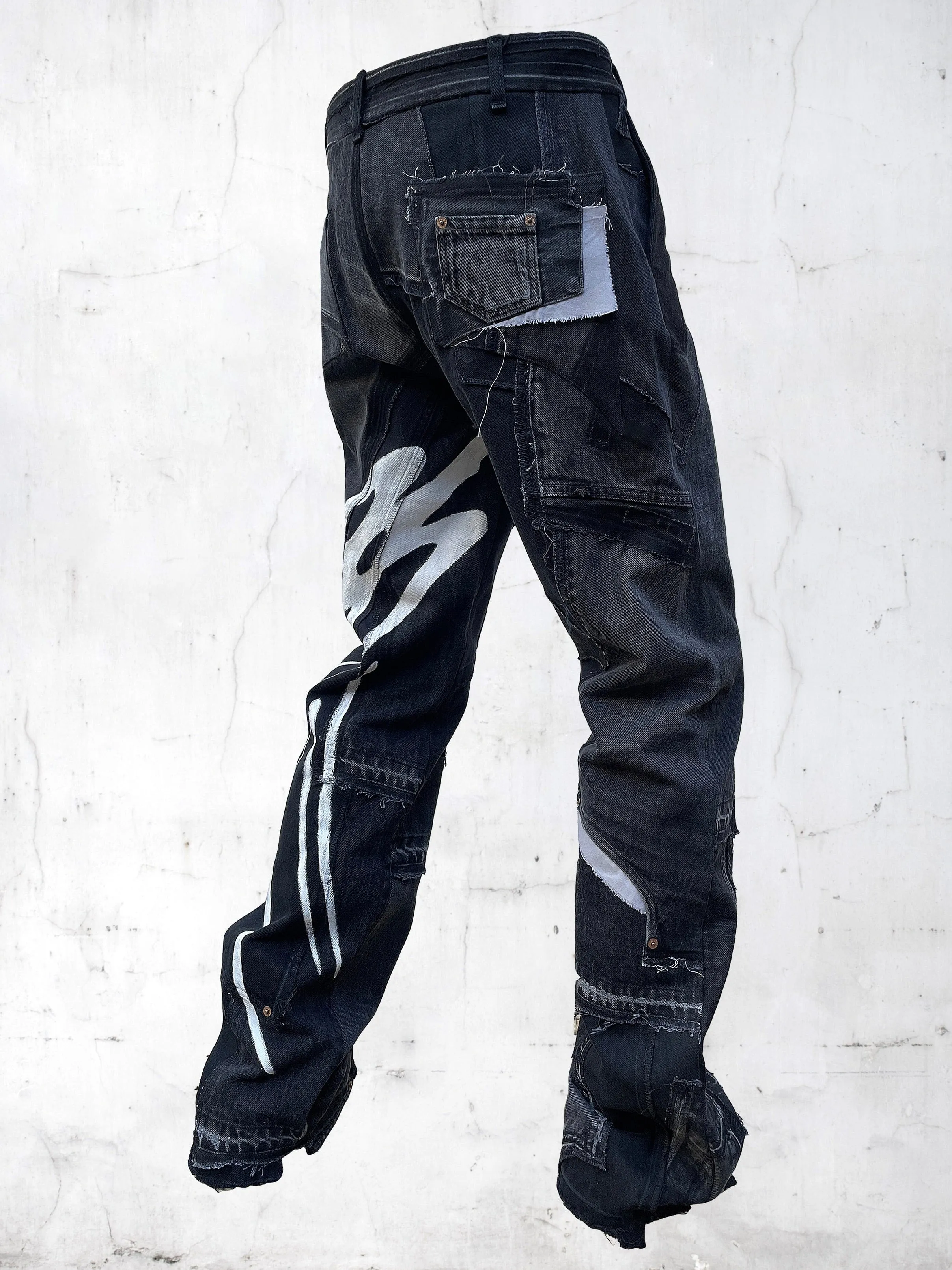 DENIM PRINTED PATCHWORK PANTS BLACK sold by APOC product image thumbnail 2