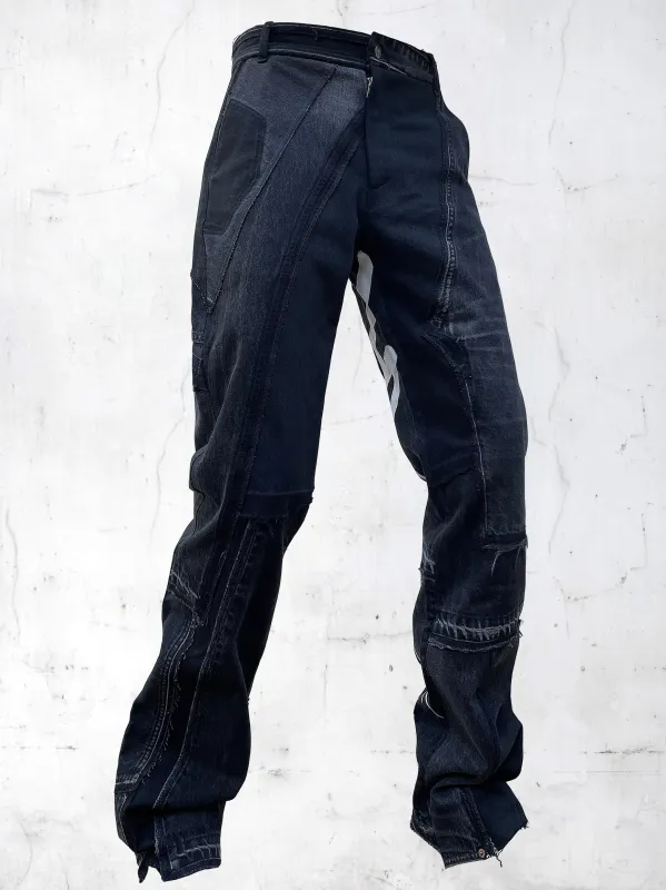 DENIM PRINTED PATCHWORK PANTS BLACK made by APOC