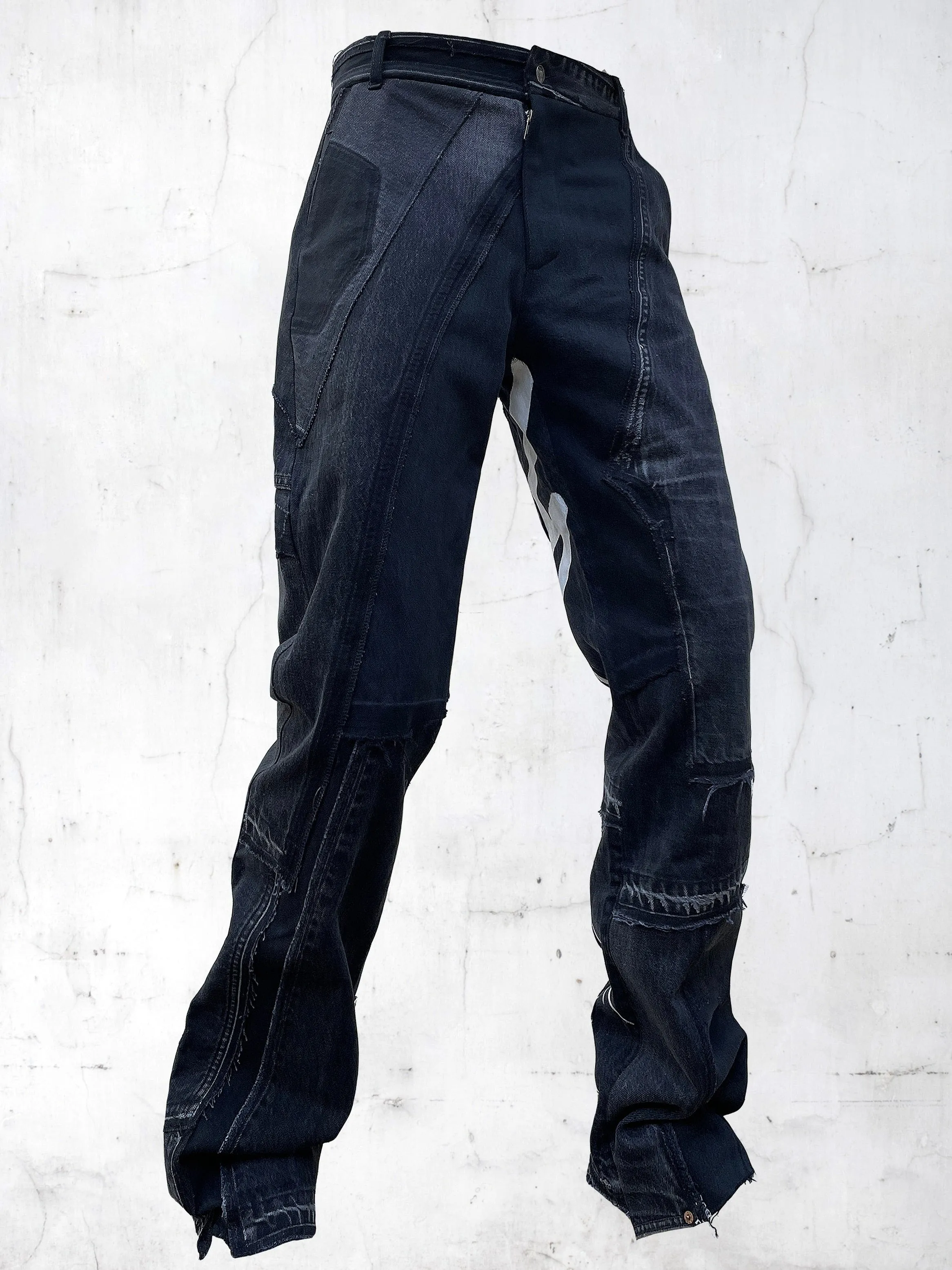 DENIM PRINTED PATCHWORK PANTS BLACK sold by APOC