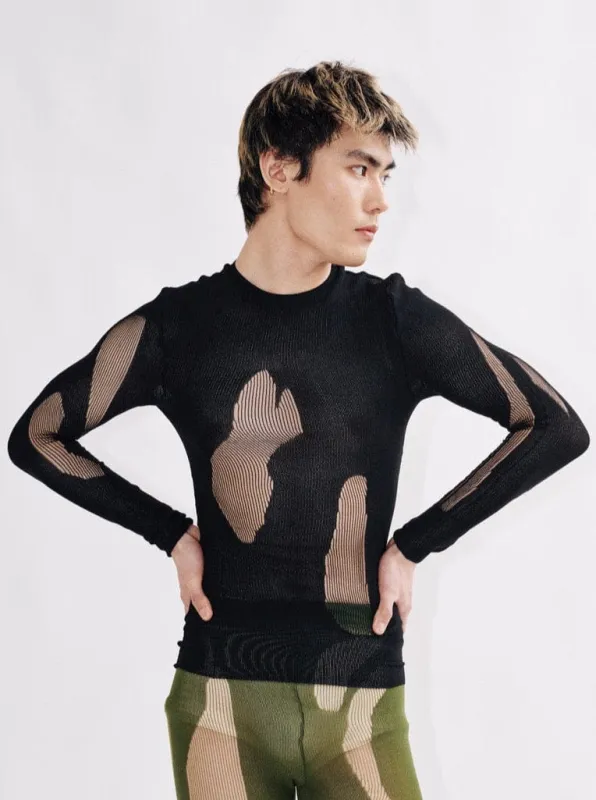 Black Drop Stitch Knit Top made by APOC