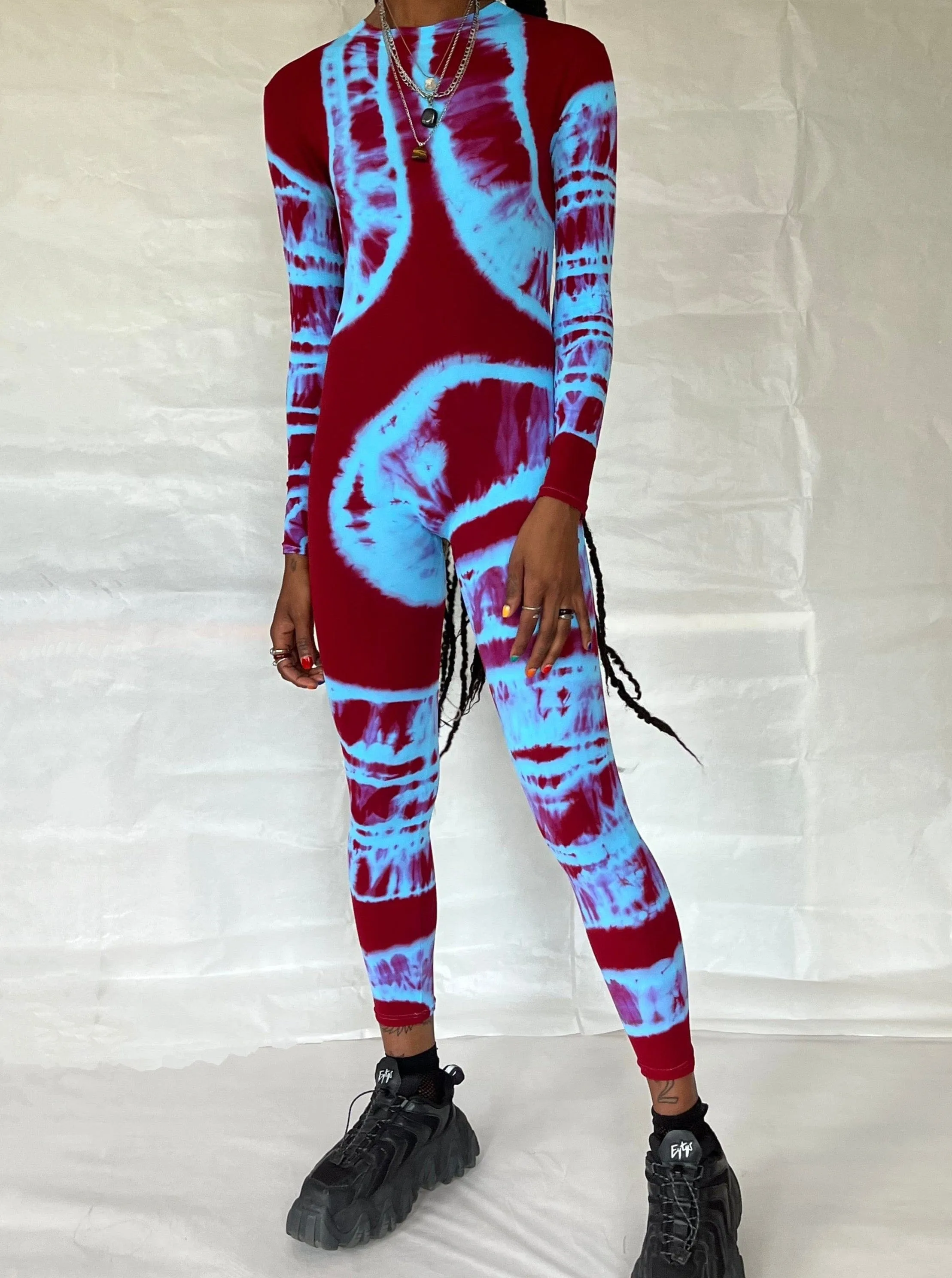 Hand Dyed Catsuit Red Blue sold by APOC
