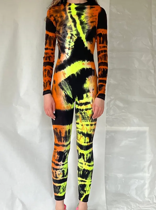 Hand Dyed Catsuit Orange Multicolour made by APOC