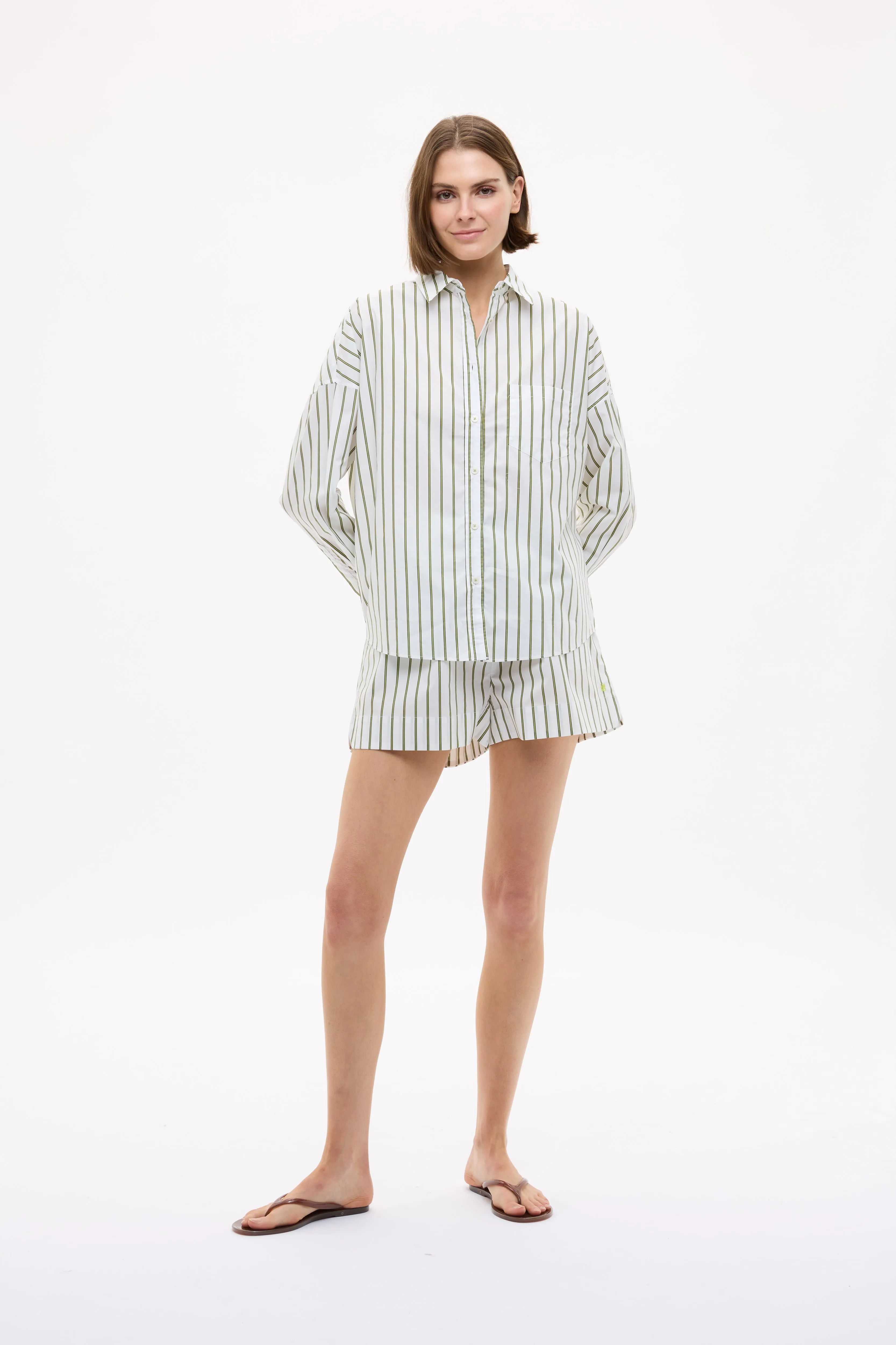 Chiara Long Sleeve Shirt Stripe - Natural/Dark Olive/Sunny Lime sold by LMND product image thumbnail 2