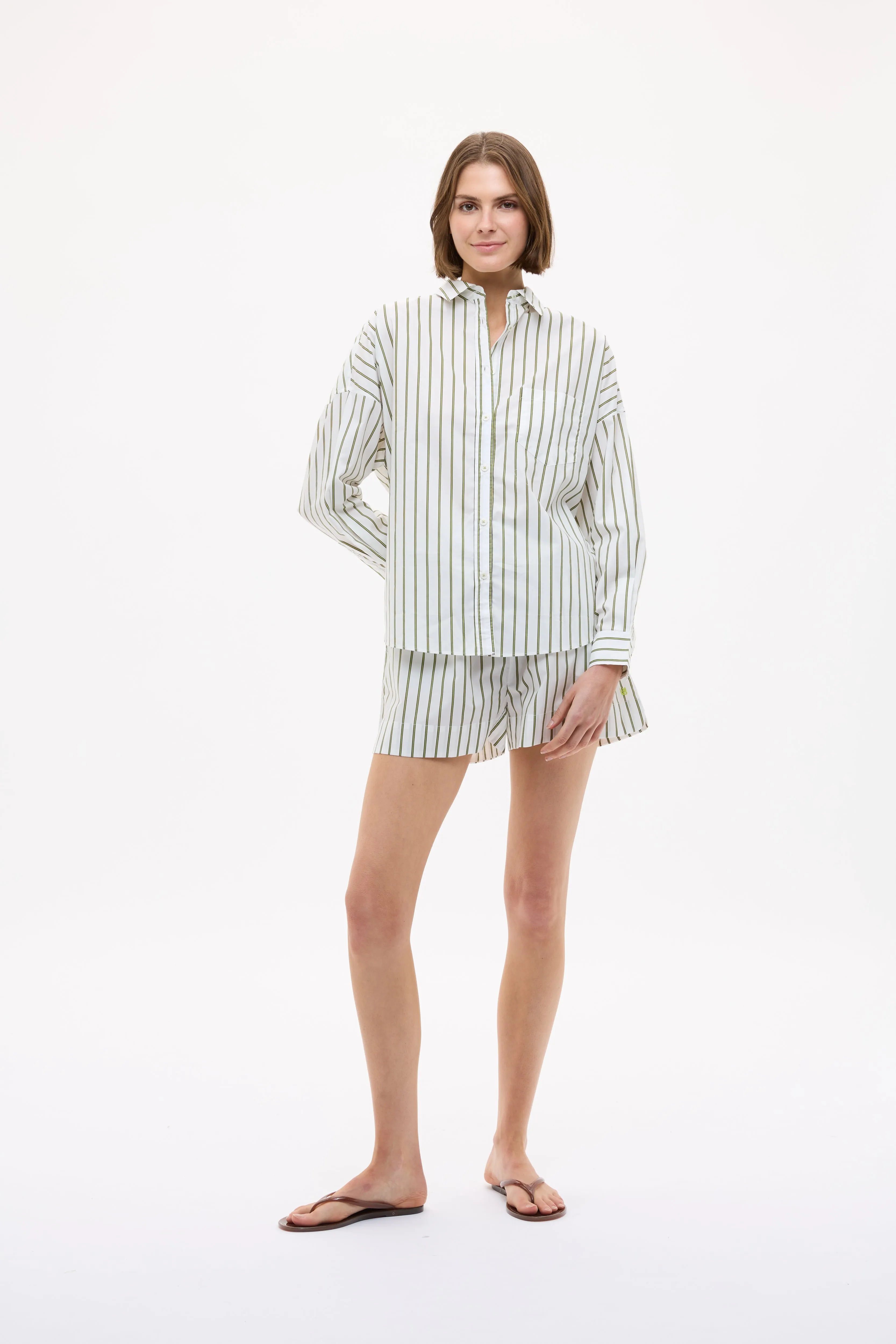 Chiara Long Sleeve Shirt Stripe - Natural/Dark Olive/Sunny Lime sold by LMND product image thumbnail 3